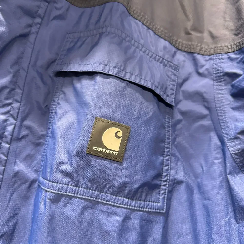Carhartt Huron Jacket Ripstop Waterproof Nylon Roll Up Hood Full Zip Blue Mens M - Picture 5 of 14